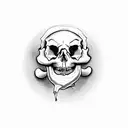 skull with ribbond through eye socket and mouth tattoo design idea
