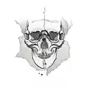 skull with ribbond through eye socket and mouth tattoo design idea