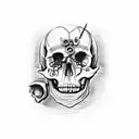 skull with ribbond through eye socket and mouth tattoo design idea