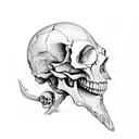 skull with ribbond through eye socket and mouth tattoo design idea