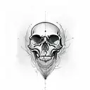 skull with ribbond through eye socket and mouth tattoo design idea