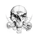 skull with ribbond through eye socket and mouth tattoo design idea