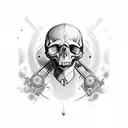 skull with ribbond through eye socket and mouth tattoo design idea