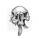 skull with ribbond through eye socket and mouth tattoo design idea