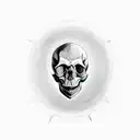 skull with ribbond through eye socket and mouth tattoo design idea