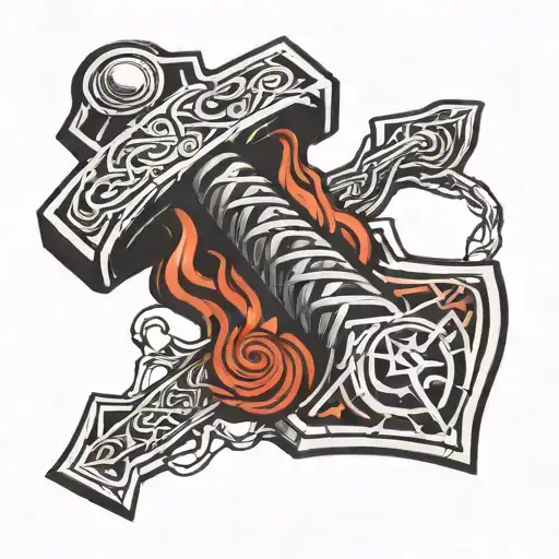 Tattoo template for the back of the hand. Thor's hammer  tattoo design idea