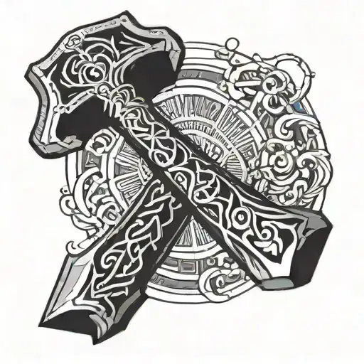 Tattoo template for the back of the hand. Thor's hammer  tattoo design idea