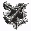 Tattoo template for the back of the hand. Thor's hammer in black and white in a classic style tattoo design idea