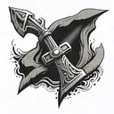 Tattoo template for the back of the hand. Thor's hammer in black and white in a classic style tattoo design idea