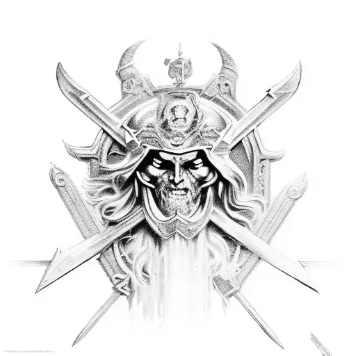 St. Michael can be portrayed in a fierce and dynamic pose, with exaggerated muscular features and intricate armor adorne tattoo design idea