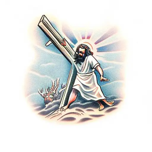 Jesus carrying cross tattoo design idea