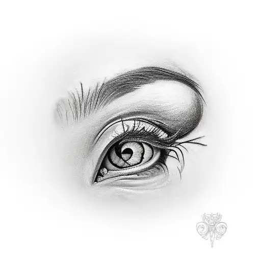 a women hand drawing an eye with a pencil  tattoo design idea