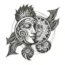 sun and moon kissing each other tattoo design idea