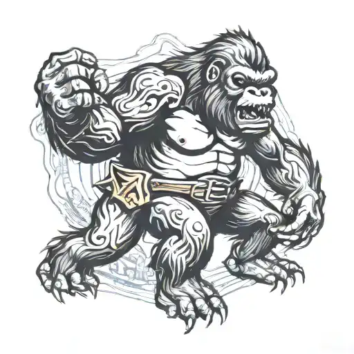 king kong playing together tattoo design idea