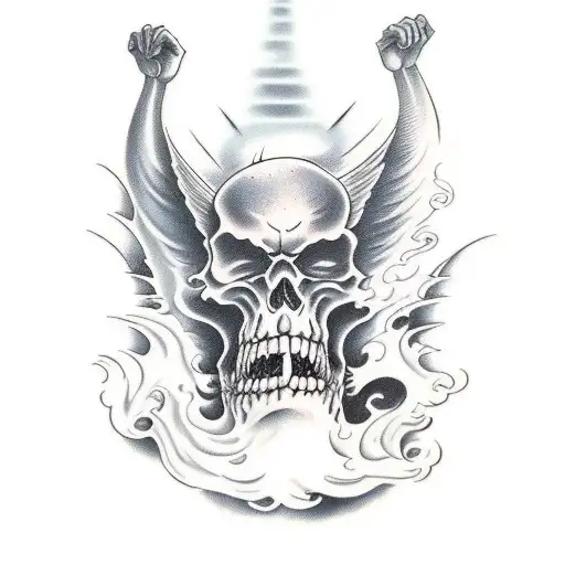 Heaven and Hell with demons reaching up to the heavens tattoo design idea
