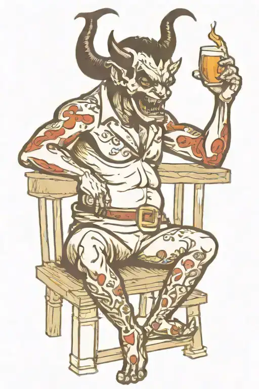 devil sitting at a bar tattoo design idea