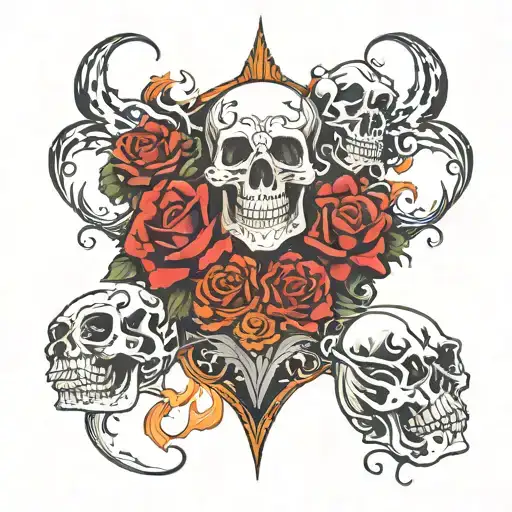 something wtih roses, skulls, cards, flames   tattoo design idea