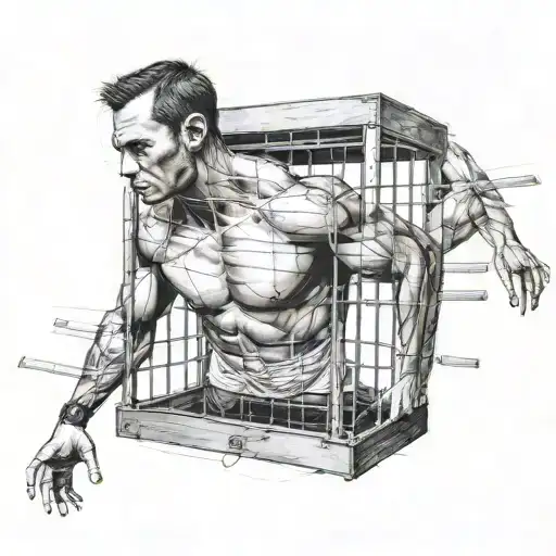 fittness man scapes of cage tattoo design idea