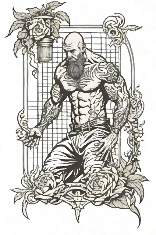 fittness guy scapes from the cage tattoo design idea