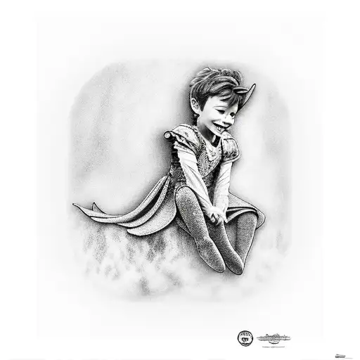 peter pan in wendy's window overlooking london   tattoo design idea