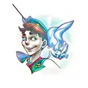 peter pan in wendy's window overlooking london   tattoo design idea