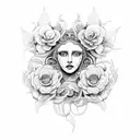 Medusa and flowers tattoo design idea