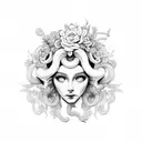 Medusa and flowers tattoo design idea
