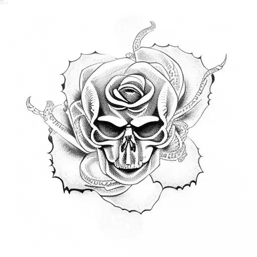 Skull rose snake tattoo design idea
