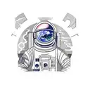Astronaut exploring a futuristic cityscape tattoo design idea
