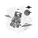 Astronaut exploring a futuristic cityscape tattoo design idea