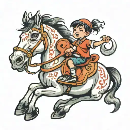 small boy riding a big horse tattoo design idea