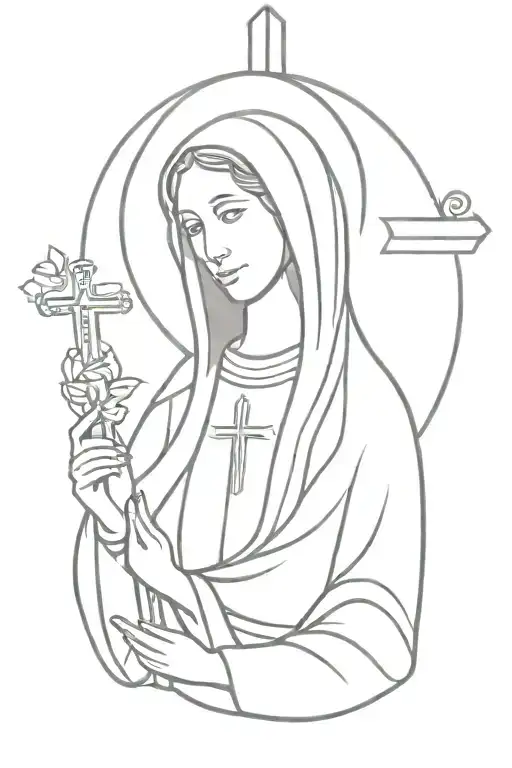 virgin mary holding a cross in red ink tattoo tattoo design idea