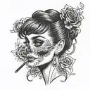 audrey hepburn skull face tattoo design idea