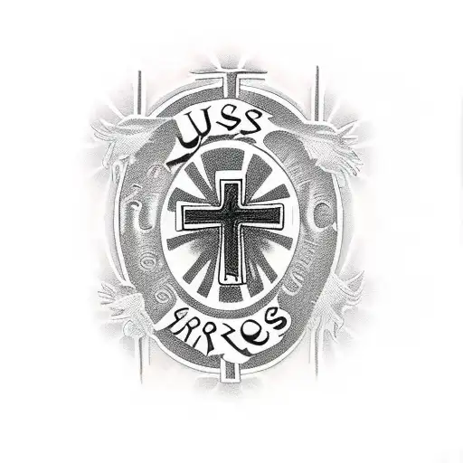 Jesus cross with Katie and Rango names in it  tattoo design idea