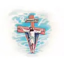 Jesus cross with Katie and Rango names in it  tattoo design idea