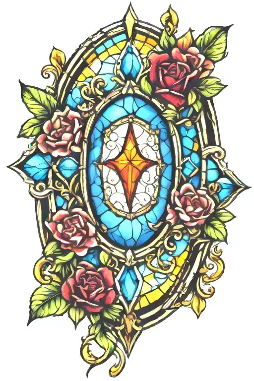 popular video games stain glass window tattoo design idea