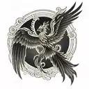  Phoenix in the rays of light in the frontal projection, with its wings open tattoo design idea