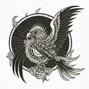  Phoenix in the rays of light in the frontal projection, with its wings open tattoo design idea