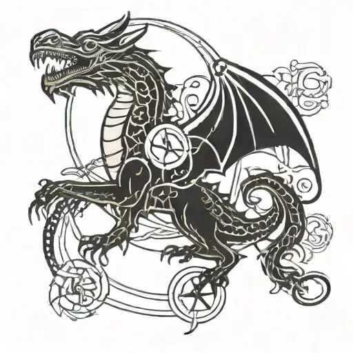 tarot symbols surrounding a simple outline of a dragon  tattoo design idea