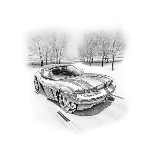 road with landscape tattoo design idea