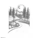 road with landscape tattoo design idea