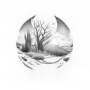 road with landscape tattoo design idea