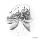 road with landscape tattoo design idea