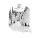 road with landscape tattoo design idea