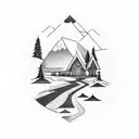 road with landscape tattoo design idea