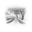 road with landscape tattoo design idea