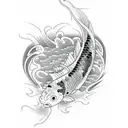 Half sleeve detailed 2 koi fish  tattoo design idea