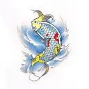Half sleeve detailed 2 koi fish  tattoo design idea