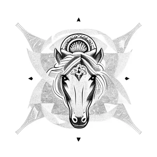 A Leo zodiac symbol intertwined with a horse's silhouette tattoo design idea