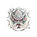 half oni mask half kabuki tattoo design idea